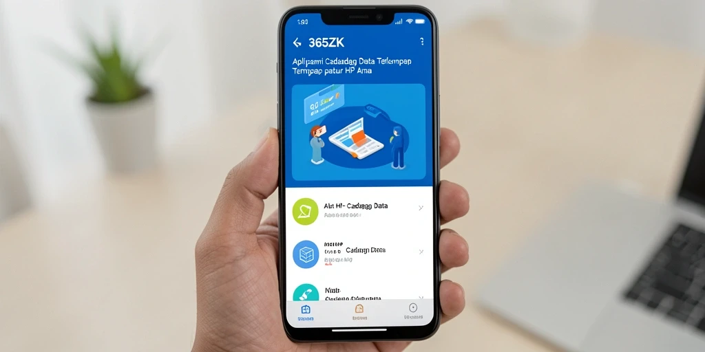 Tampilan antarmuka aplikasi 365ZK dengan fitur cadangan data yang mudah digunakan.