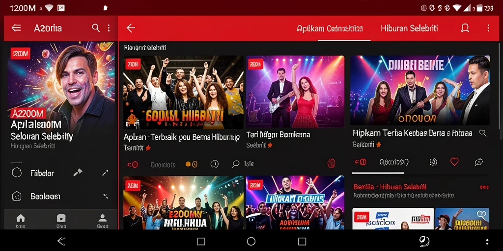 Tampilan antarmuka A200M dengan berita selebriti terbaru.