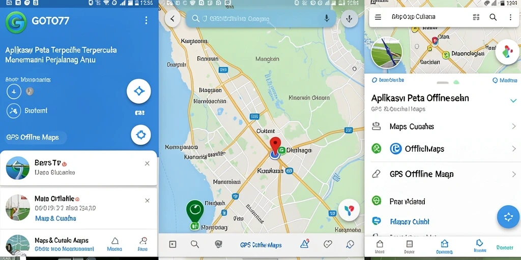 Screenshot utama GOTO77 menampilkan antarmuka pengguna GPS Offline Maps yang informatif.