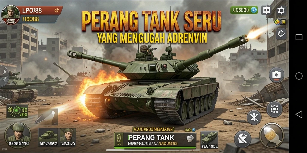 Tampilan antarmuka LPO88 dengan berbagai tank dan peta tempur yang menarik.